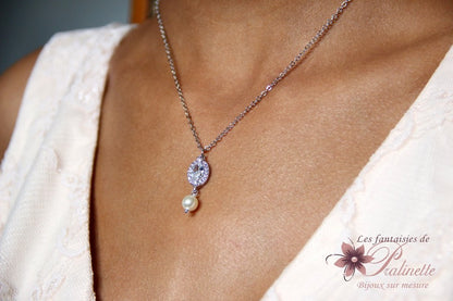 Collier de mariage Piotr pendentif ovale et perle