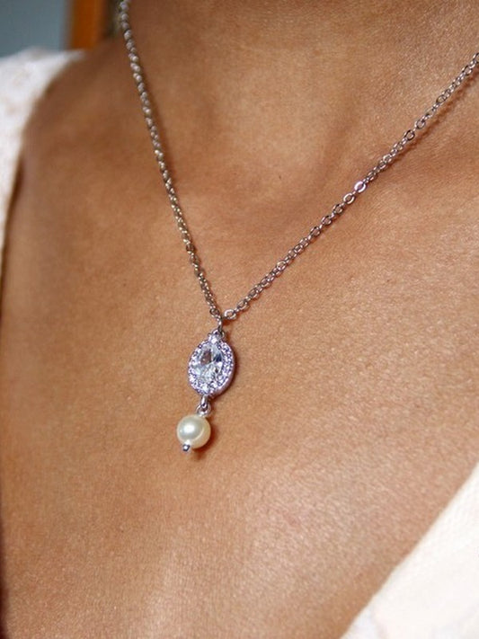 Collier de mariage Piotr pendentif ovale et perle