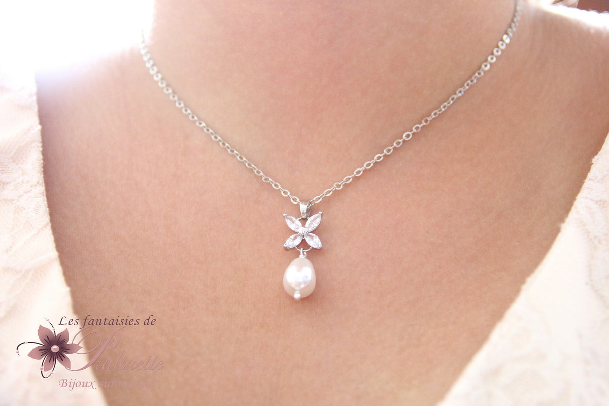 Collier de mariage Icône bélière étoilée et goutte perle