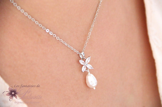 Collier de mariage Icône bélière étoilée et goutte perle