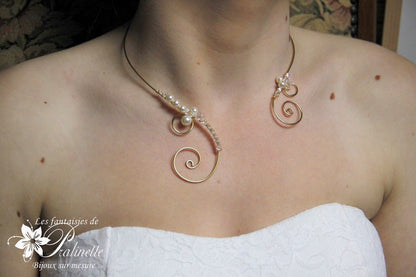 Agnessa collier de mariage arabesques et perles de cristal