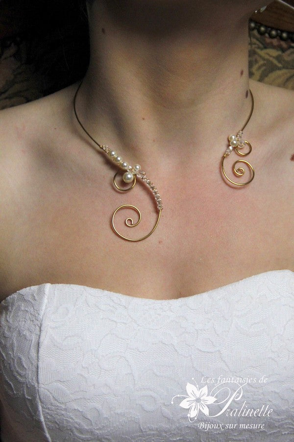 Agnessa collier de mariage arabesques et perles de cristal
