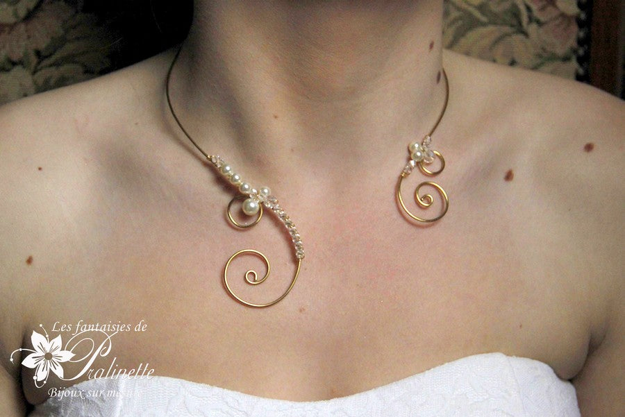 Agnessa collier de mariage arabesques et perles de cristal