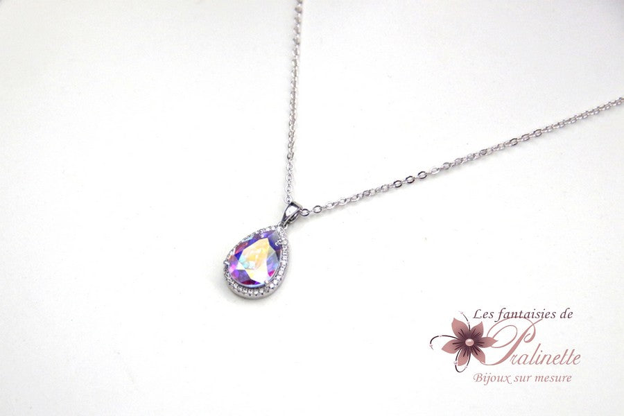 Rosalinda collier pendentif mariée goutte en cristal et strass zirconium