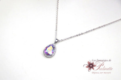 Rosalinda collier pendentif mariée goutte en cristal et strass zirconium