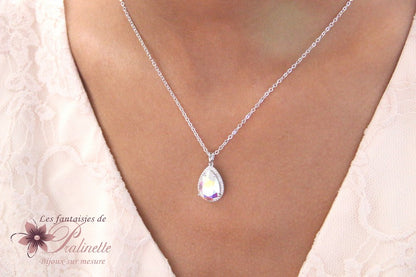 Rosalinda collier pendentif mariée goutte en cristal et strass zirconium