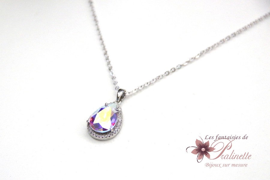Rosalinda collier pendentif mariée goutte en cristal et strass zirconium