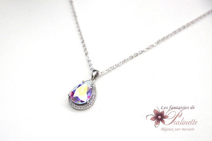 Rosalinda collier pendentif mariée goutte en cristal et strass zirconium