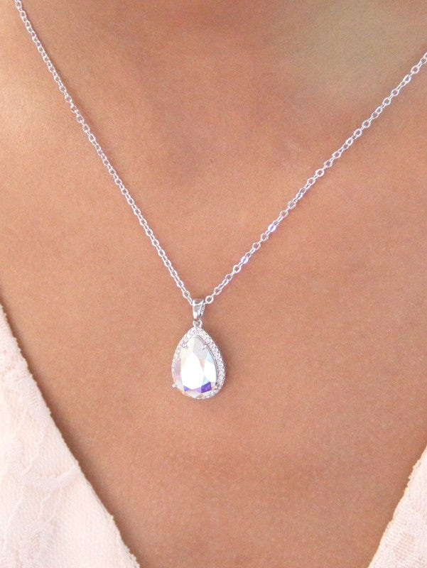 Rosalinda collier pendentif mariée goutte en cristal et strass zirconium