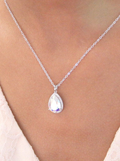 Rosalinda collier pendentif mariée goutte en cristal et strass zirconium