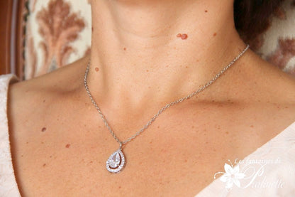 Ana-Malia pendentif collier de mariage cabochon oxyde de zirconium serti et strass sur fine chaine