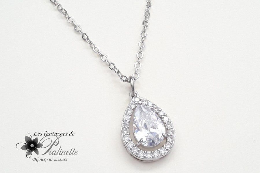 Ana-Malia pendentif collier de mariage cabochon oxyde de zirconium serti et strass sur fine chaine