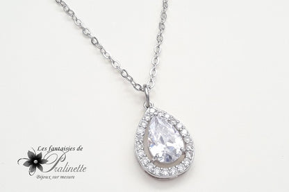 Ana-Malia pendentif collier de mariage cabochon oxyde de zirconium serti et strass sur fine chaine