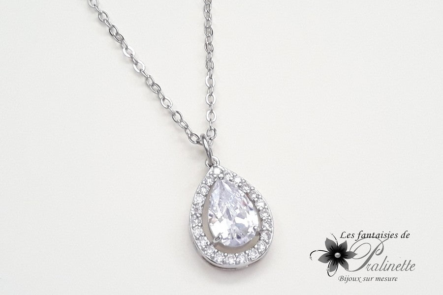 Ana-Malia pendentif collier de mariage cabochon oxyde de zirconium serti et strass sur fine chaine