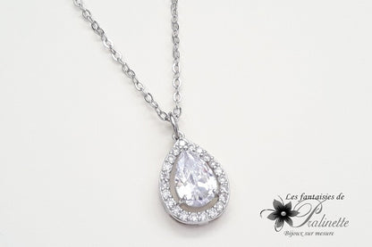 Ana-Malia pendentif collier de mariage cabochon oxyde de zirconium serti et strass sur fine chaine