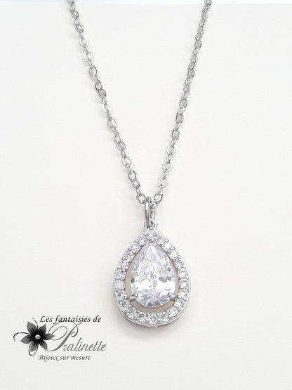 Ana-Malia pendentif collier de mariage cabochon oxyde de zirconium serti et strass sur fine chaine