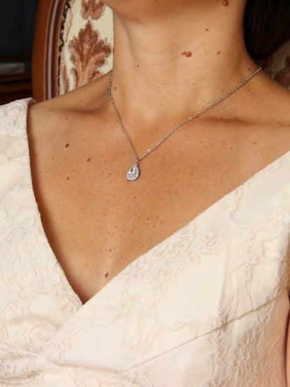 Dorisse pendentif collier de mariage goutte en cristal oxyde de zirconium serti et strass sur fine chaine