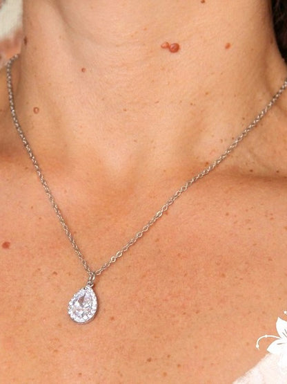 Dorisse pendentif collier de mariage goutte en cristal oxyde de zirconium serti et strass sur fine chaine