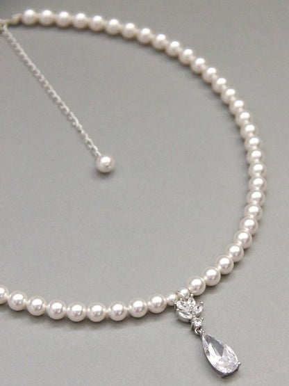 Collier mariage de perles et pendentif zirconium Agathe
