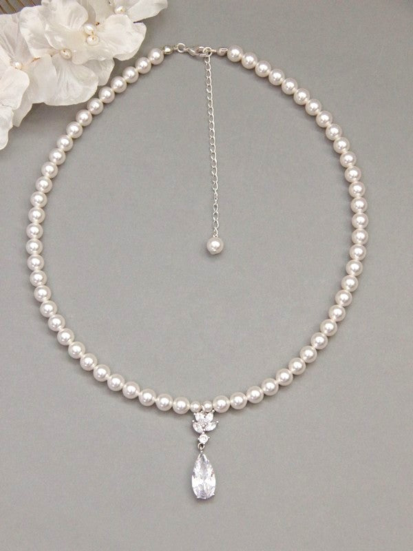 Collier mariage de perles et pendentif zirconium Agathe