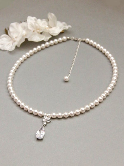 Collier mariage de perles et pendentif zirconium Agathe