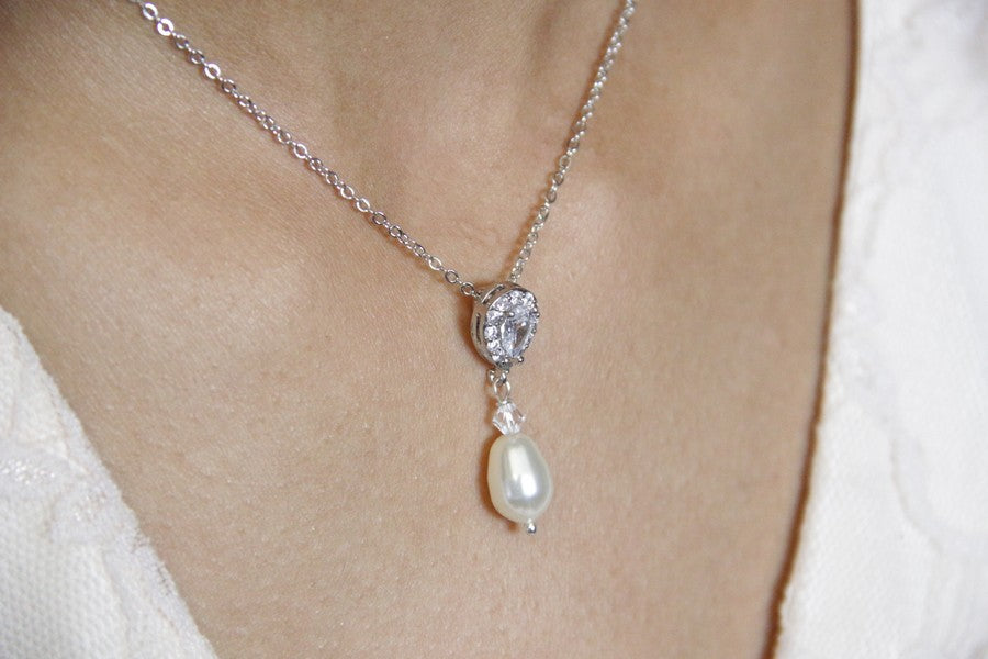 Enata collier de mariage perles et strass style rétro vintage