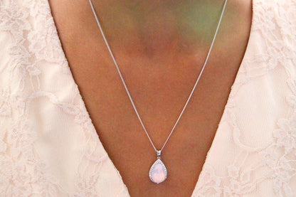 Rosalinda rose opal collier pendentif mariée goutte en cristal et oxyde de zirconium, collier mariage, bijoux mariage