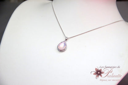 Rosalinda rose opal collier pendentif mariée goutte en cristal et oxyde de zirconium, collier mariage, bijoux mariage