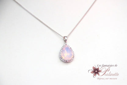 Rosalinda rose opal collier pendentif mariée goutte en cristal et oxyde de zirconium, collier mariage, bijoux mariage