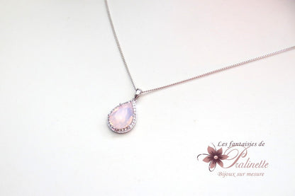 Rosalinda rose opal collier pendentif mariée goutte en cristal et oxyde de zirconium, collier mariage, bijoux mariage