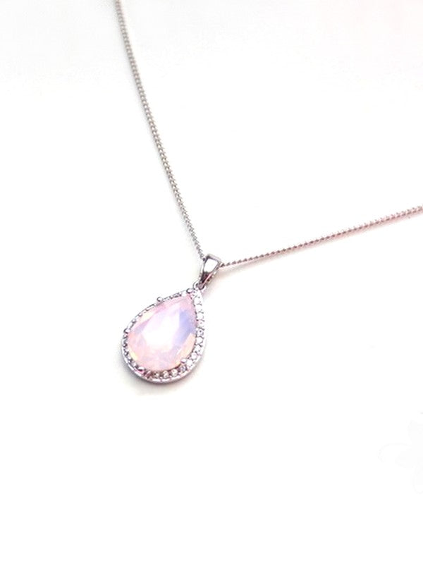 Rosalinda rose opal collier pendentif mariée goutte en cristal et oxyde de zirconium, collier mariage, bijoux mariage