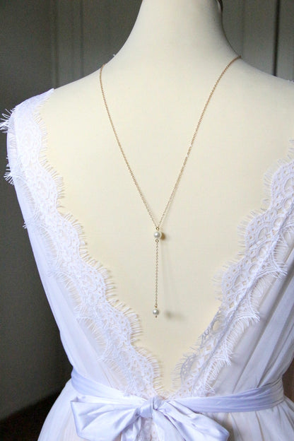 Collier de dos mariage plaqué-or gold filled et perles de culture