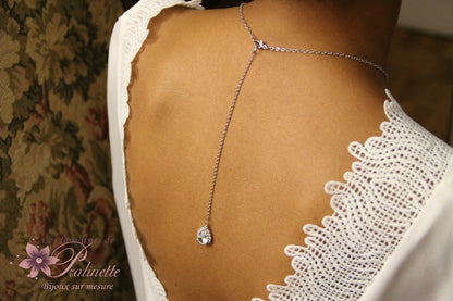 Pendentif mariage goutte baroque de dos rhodiée Belinda