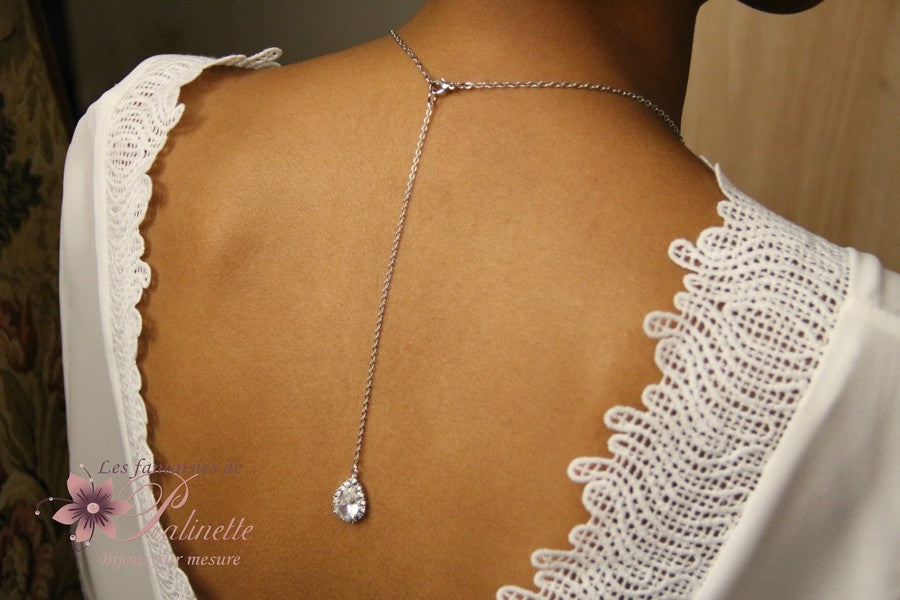 Pendentif mariage goutte baroque de dos rhodiée Belinda