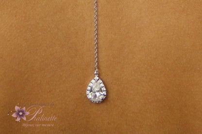 Pendentif mariage goutte baroque de dos rhodiée Belinda