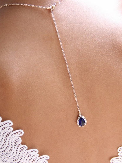 Pendentif de dos goutte baroque dorée et bleu saphir Belinda