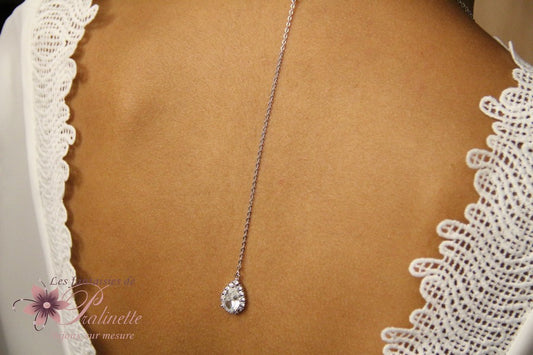 Pendentif mariage goutte baroque de dos rhodiée Belinda