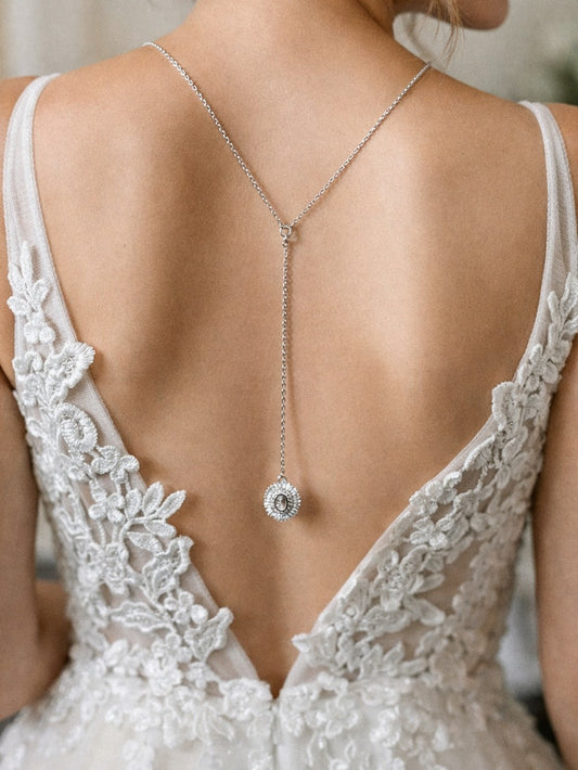Collier de dos mariage pendentifs ovales - Bijoux mariage - Prêt à porter