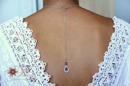 Pendentif bijou mariage de dos bleu saphir