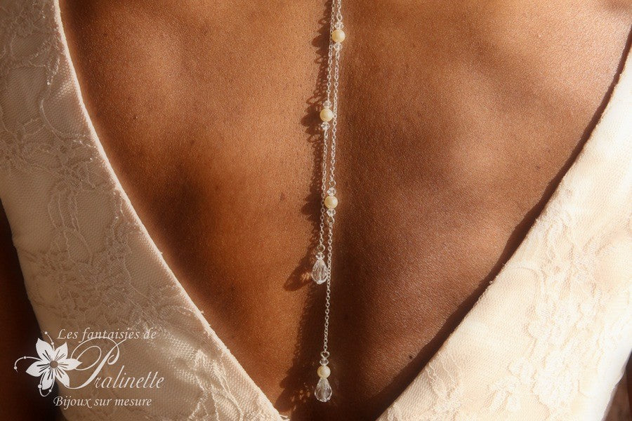 Bijoux de dos mariage goutte et strass pendentif perles en cristal
