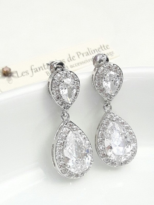 Soane boucles d'oreilles mariage strass et gouttes, bijoux mariées, clous d'oreilles oxyde de zirconium