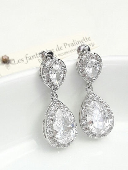 Soane boucles d'oreilles mariage strass et gouttes, bijoux mariées, clous d'oreilles oxyde de zirconium