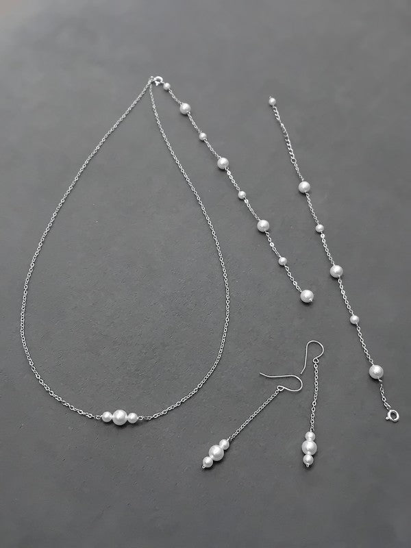 Parure bijoux mariage perlée Eve - Collier de dos, bracelet perles, boucles d'oreilles