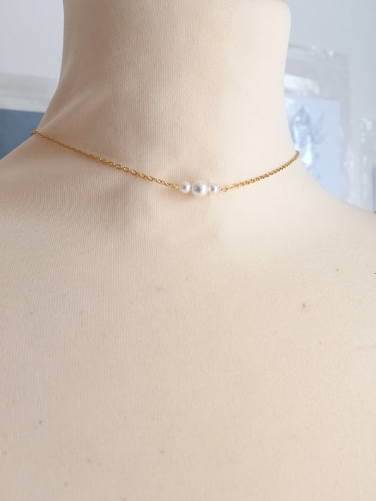 PARURE DE MARIAGE Jules - Collier de dos, bracelet trio de perles, boucles d'oreilles