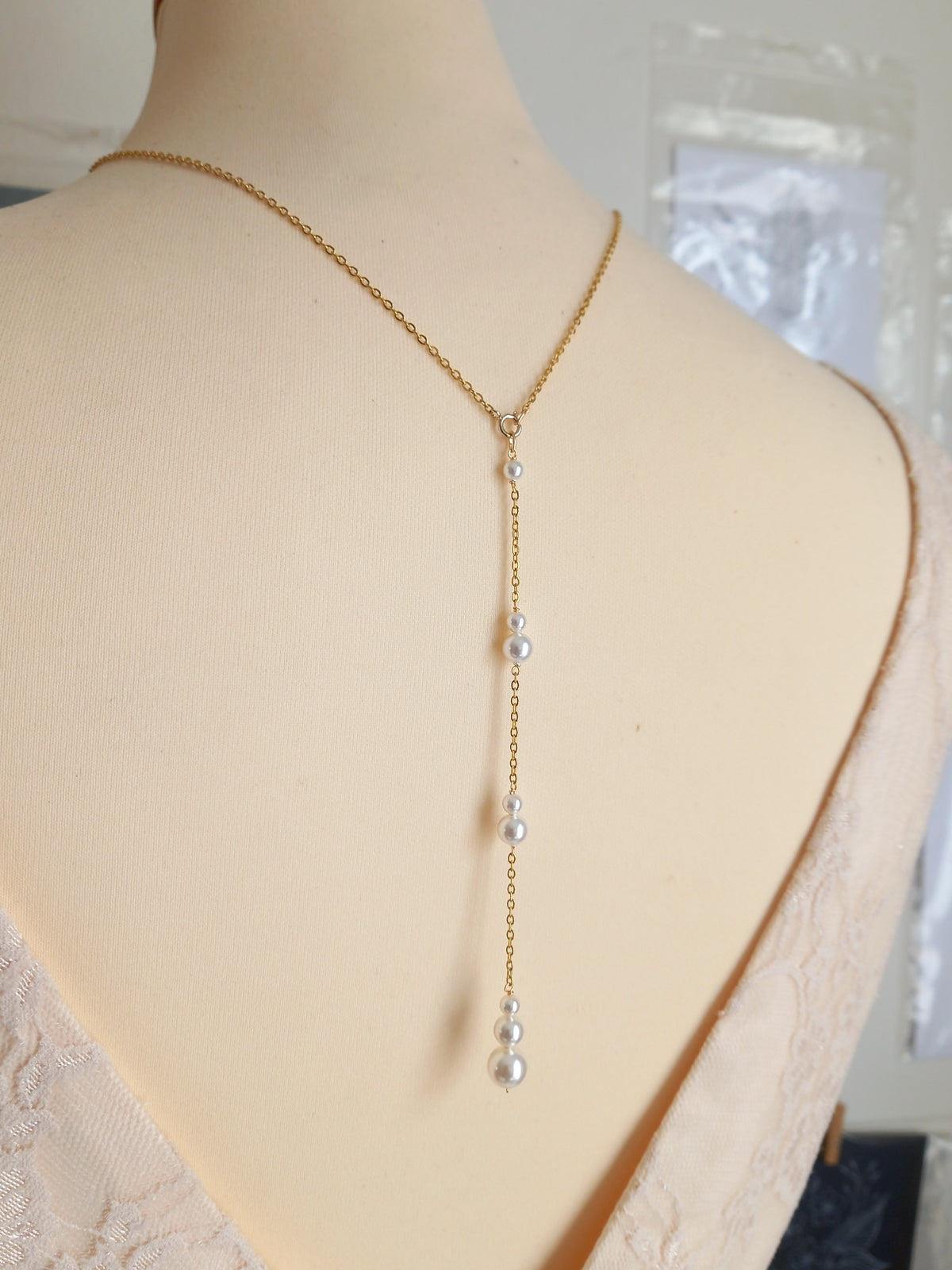 PARURE DE MARIAGE Jules - Collier de dos, bracelet trio de perles, boucles d'oreilles