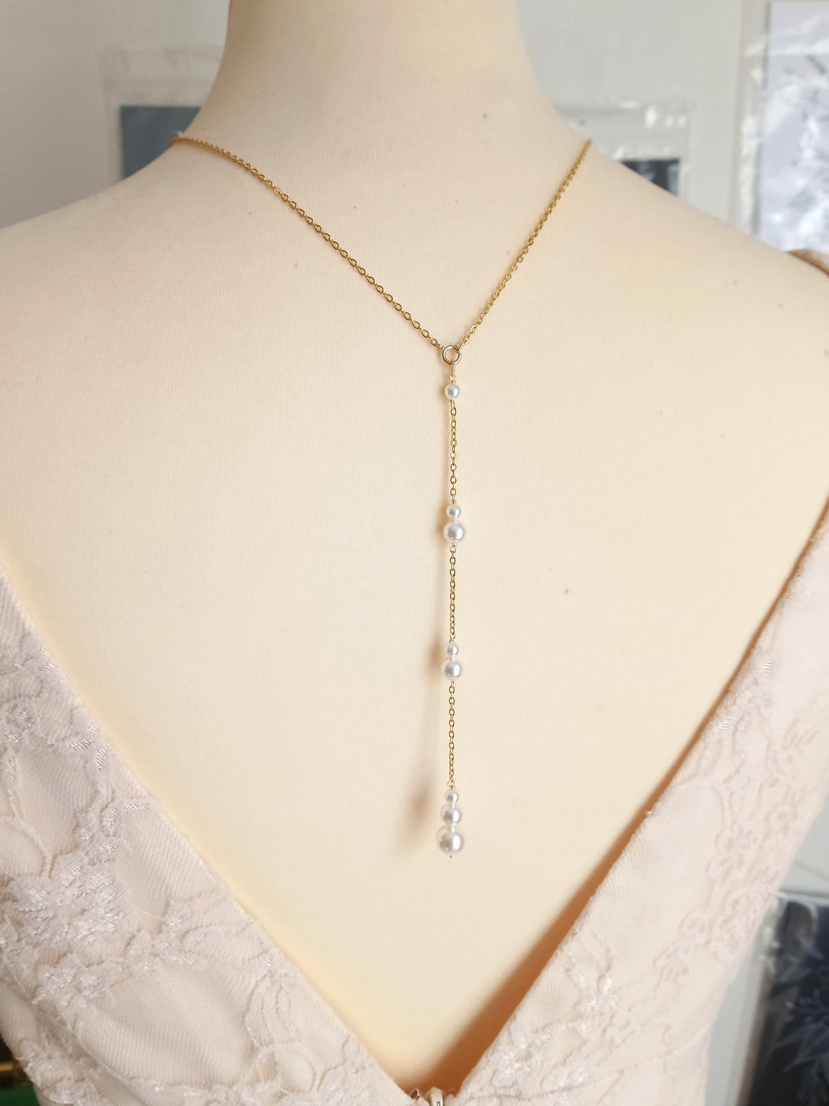 PARURE DE MARIAGE Jules - Collier de dos, bracelet trio de perles, boucles d'oreilles