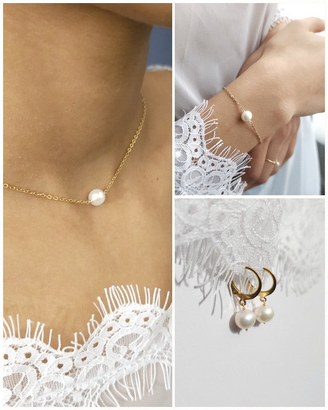 Parure bijoux mariage Une perle, Collier, bracelet perles, boucles d'oreilles