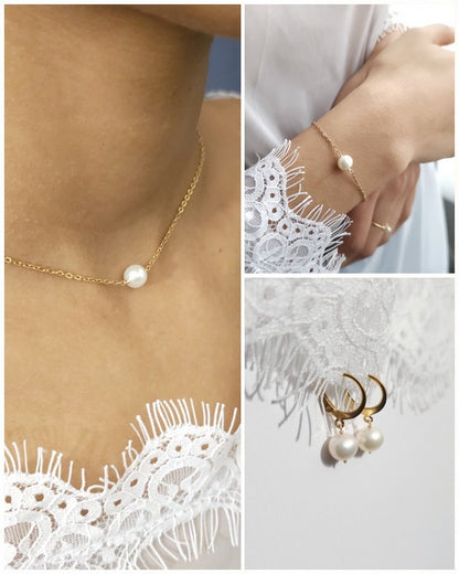 Parure bijoux mariage Une perle, Collier, bracelet perles, boucles d'oreilles