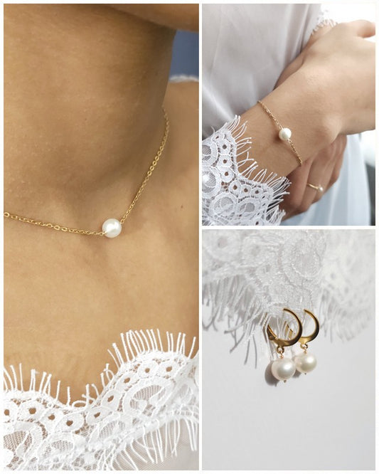 Parure bijoux mariage Une perle, Collier, bracelet perles, boucles d'oreilles