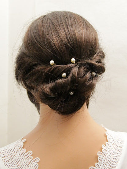Lot de 4 pics mariage une perle solitaire minimaliste